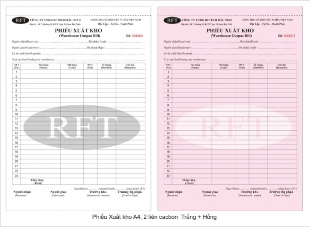 In phiếu nhập- xuất kho cho công ty RFT Bắc Ninh
