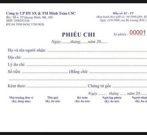 Phiếu Chi Công Ty Minh Toàn CSC